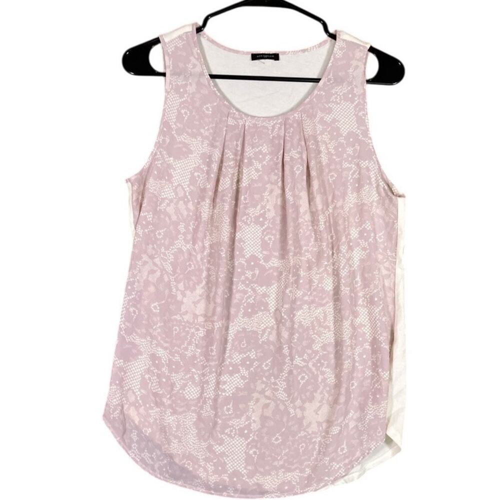 Ann Taylor Womens Blouse Pink Cream Floral Lace Tank Top Medium